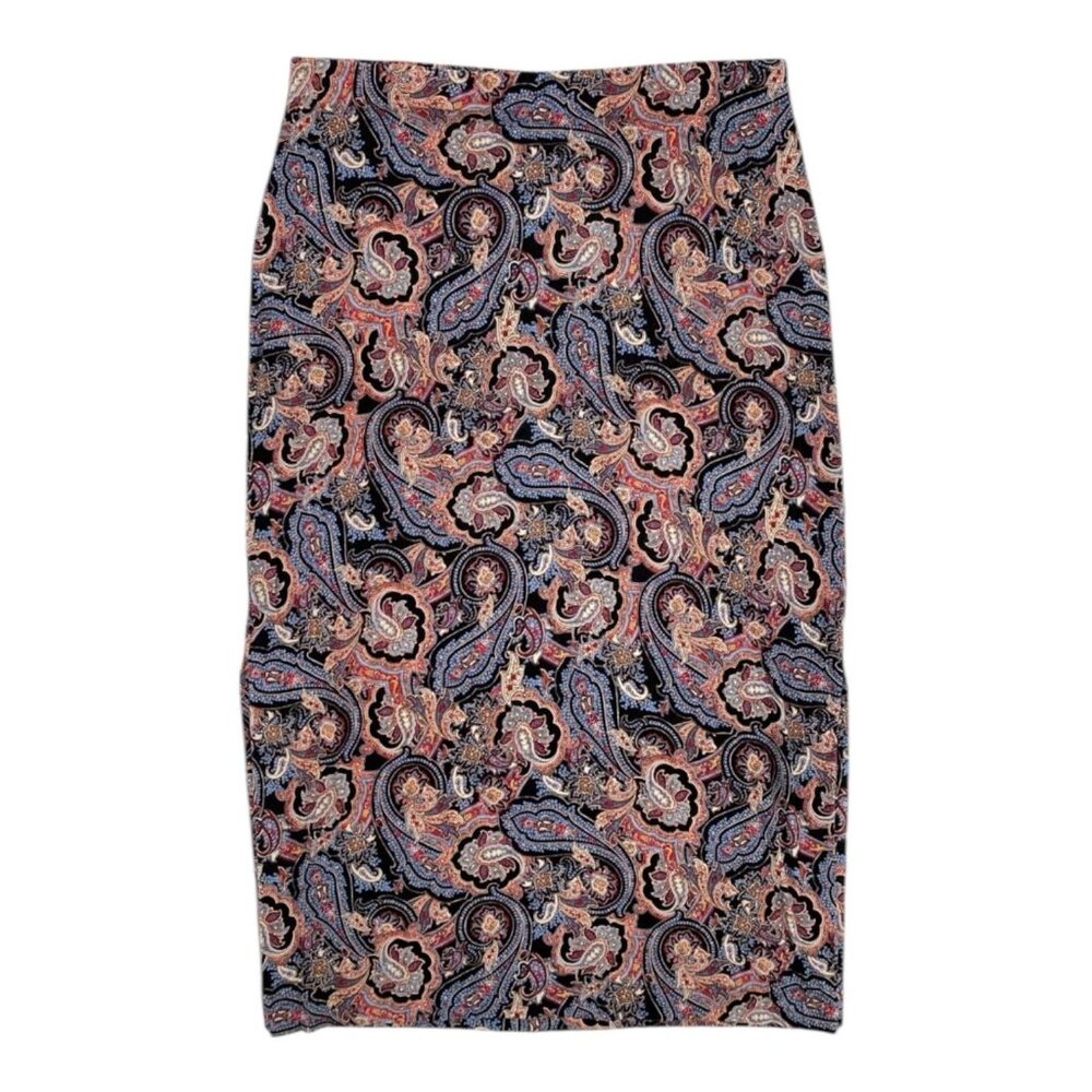 J. Jill Midi Skirt M Black Red Blue Paisley Pencil Side Slit Soft Jersey BOHO